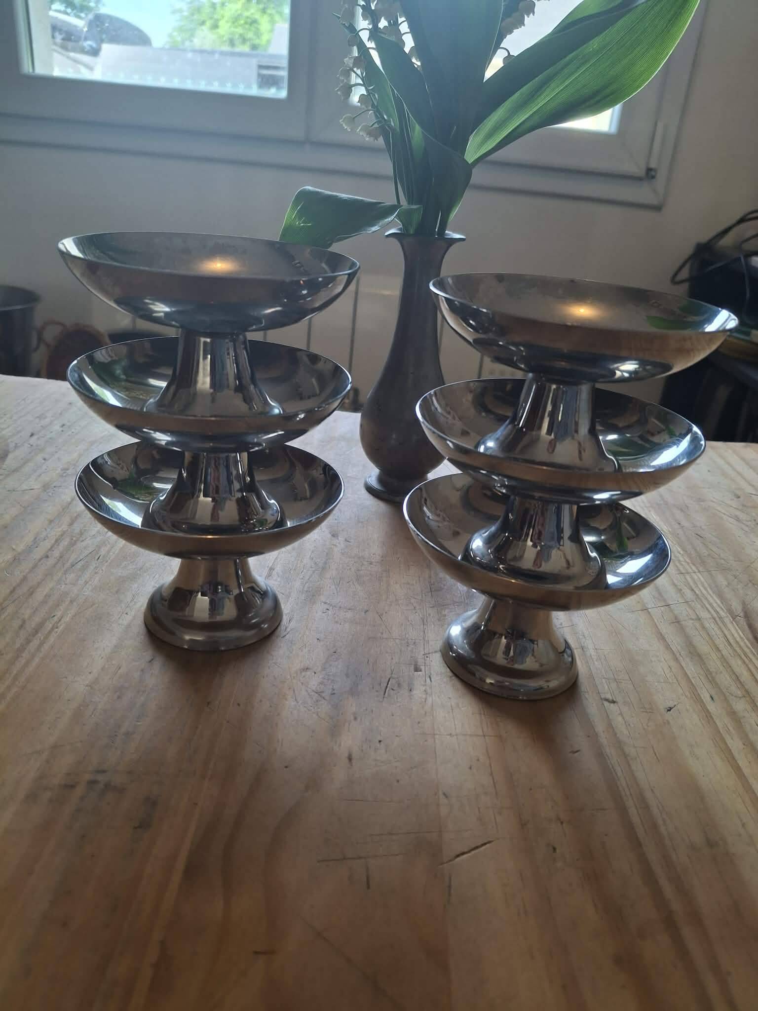 Set of 6 stainless steel ice cream bowls 18-10