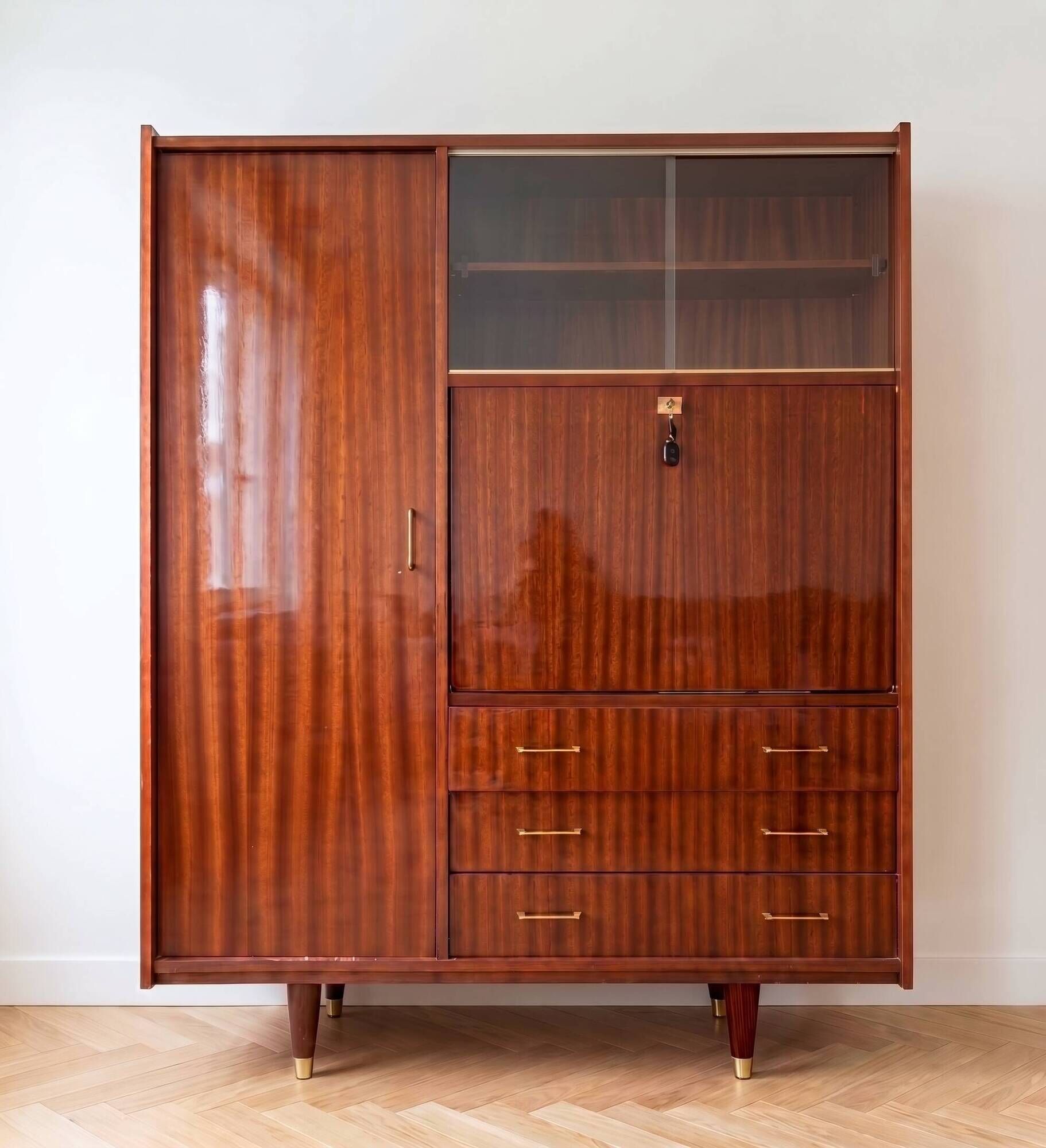Vintage 1950s wooden secretary cabinet