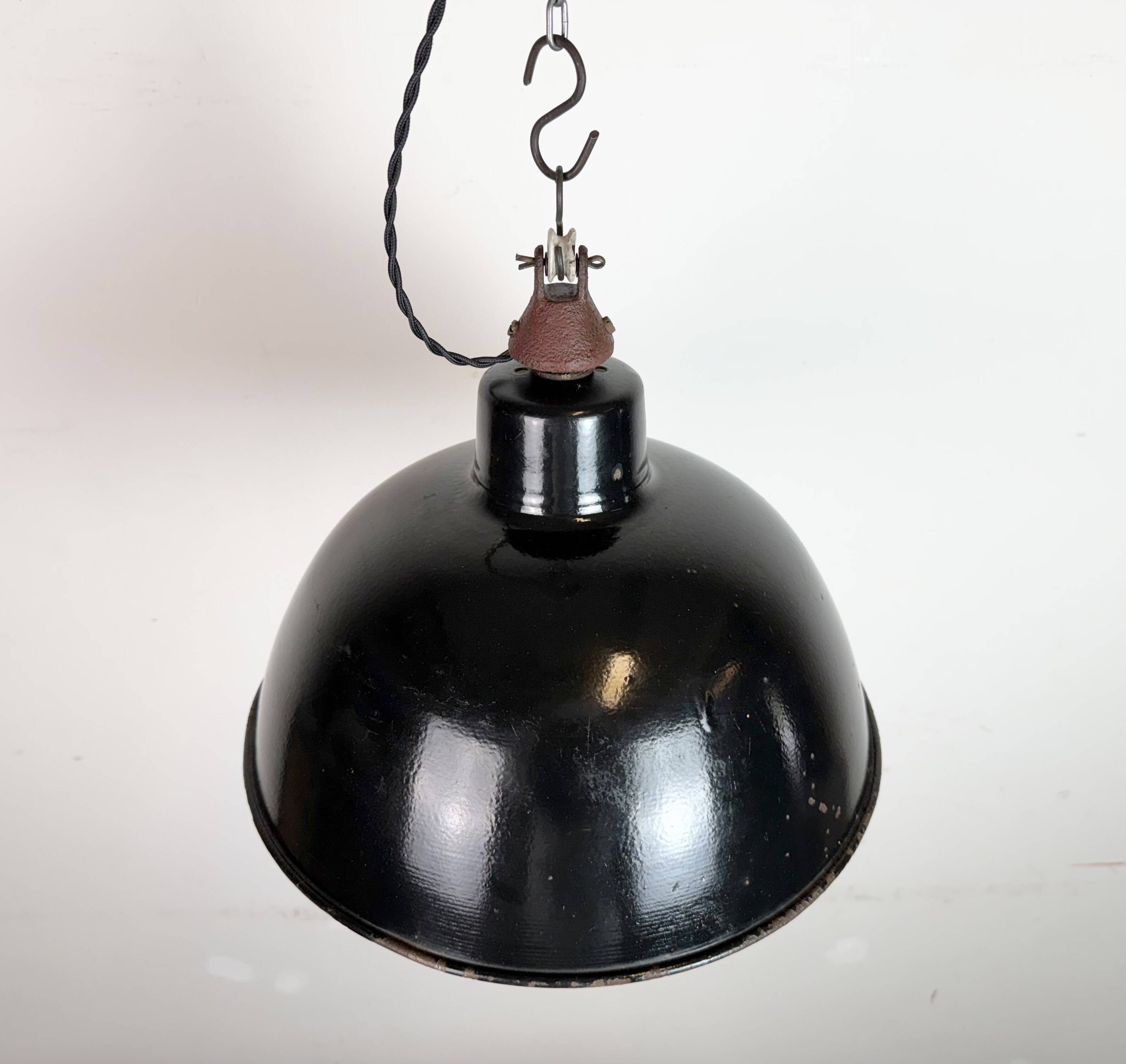 East German Black Enamel Factory Light by LBD Veb Leuchtenbau Dresden, 1950