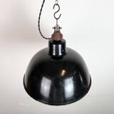 East German Black Enamel Factory Light by LBD Veb Leuchtenbau Dresden, 1950