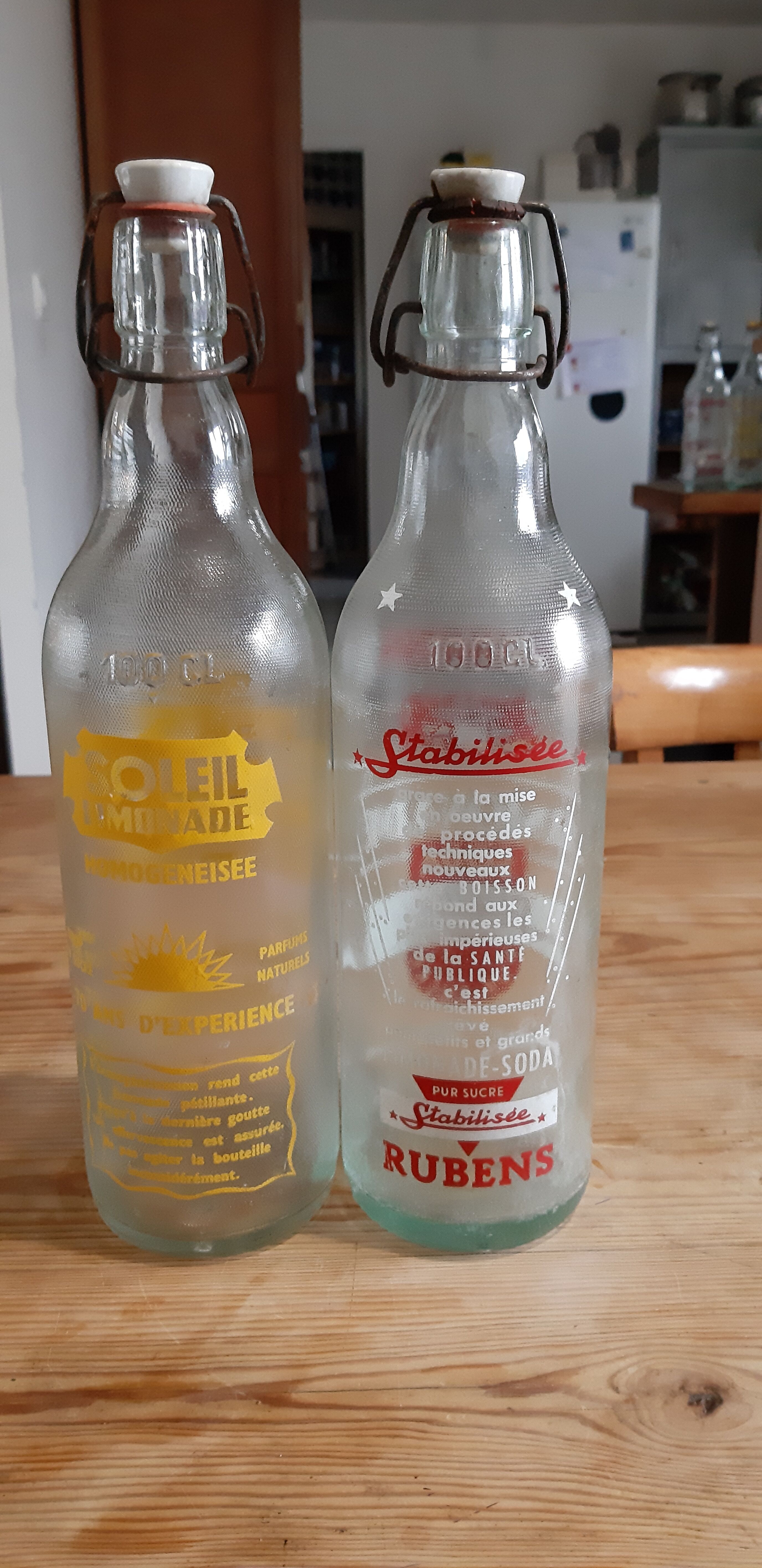 2 bottles of vintage lemonade from the 50s in glass