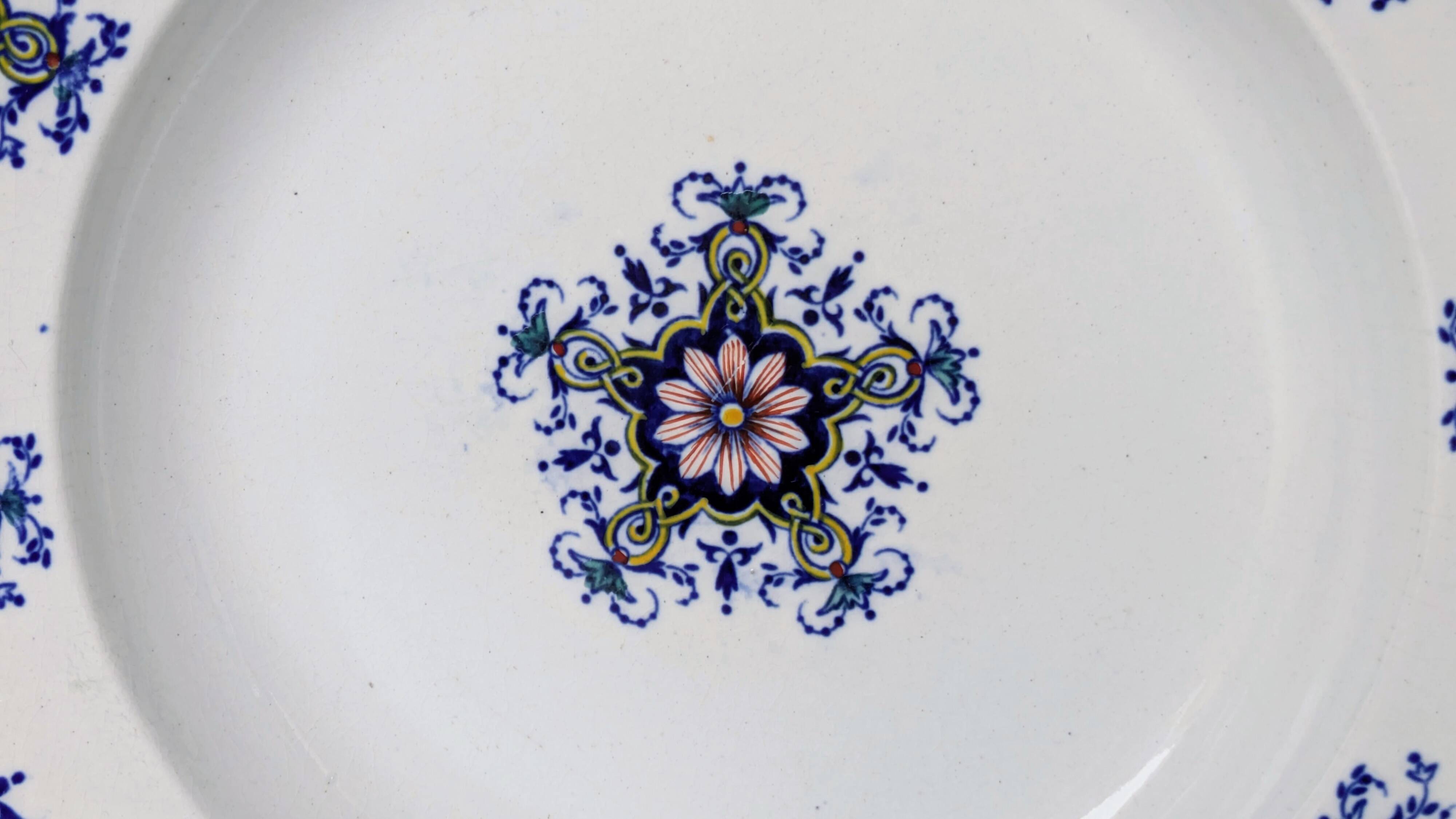 Hollow Plate in Earthenware - "Rouen Style" Decor - JVB Brand - Late 19th Century