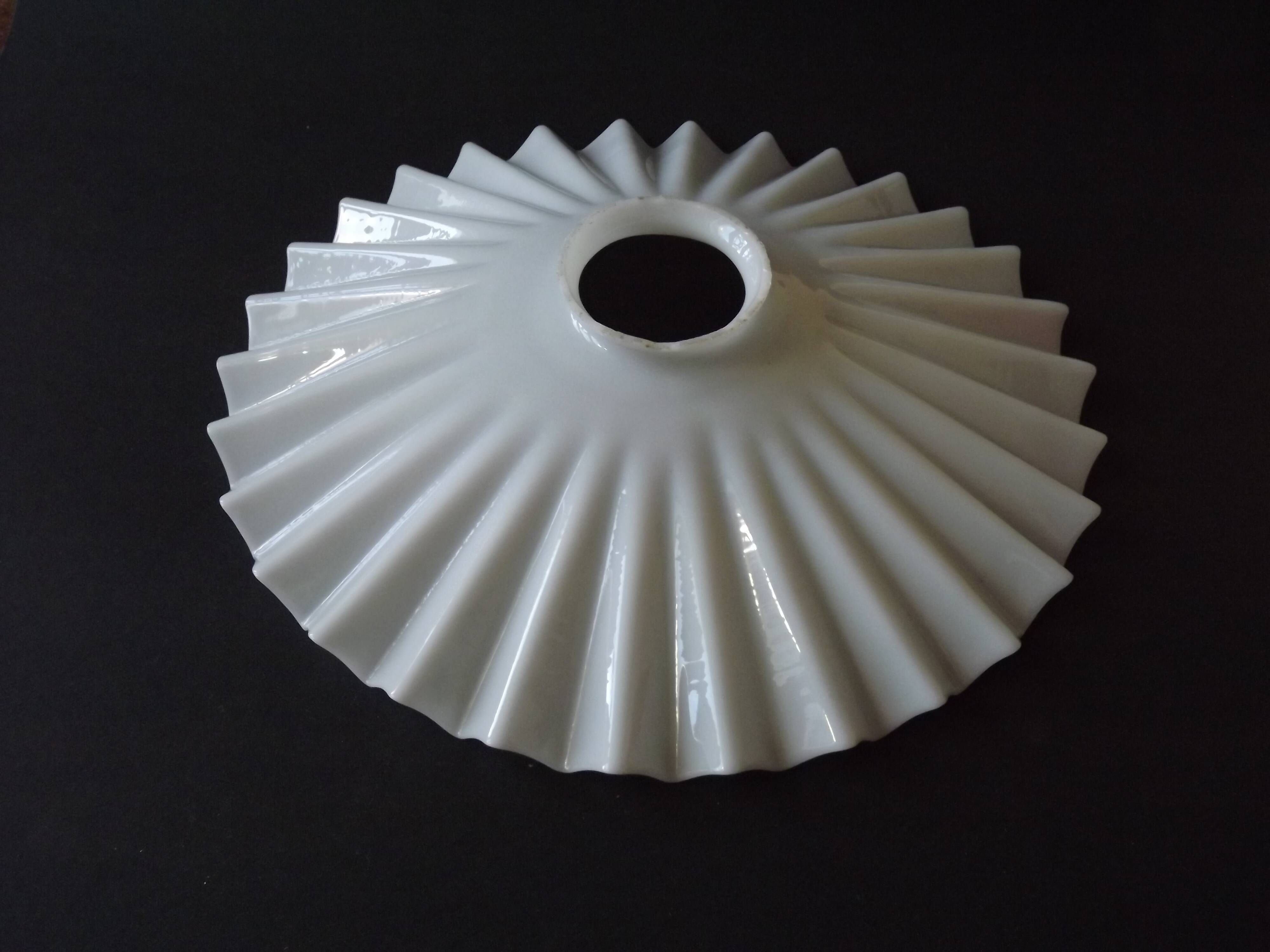 French Vintage 1930s Art Deco White Opaline Glass Pleated Lamp Shade