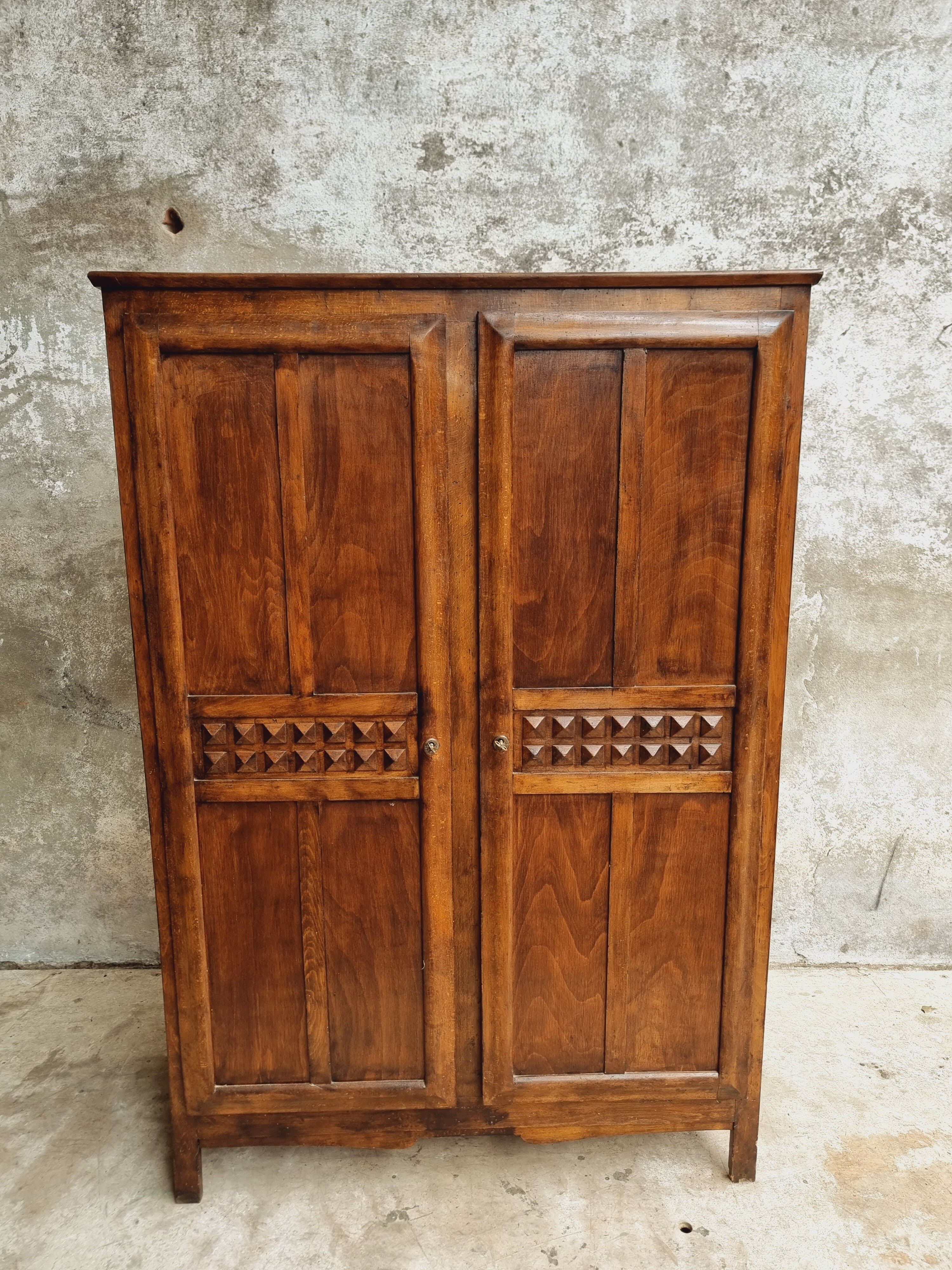 Old wardrobe linen cabinet beech wood