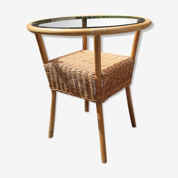 Glass and rattan coffee table