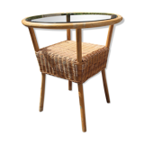 Glass and rattan coffee table