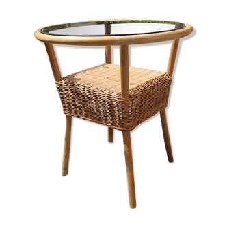 Glass and rattan coffee table