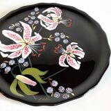 LONGWY earthenware dish with lilies signed L. VALENTI