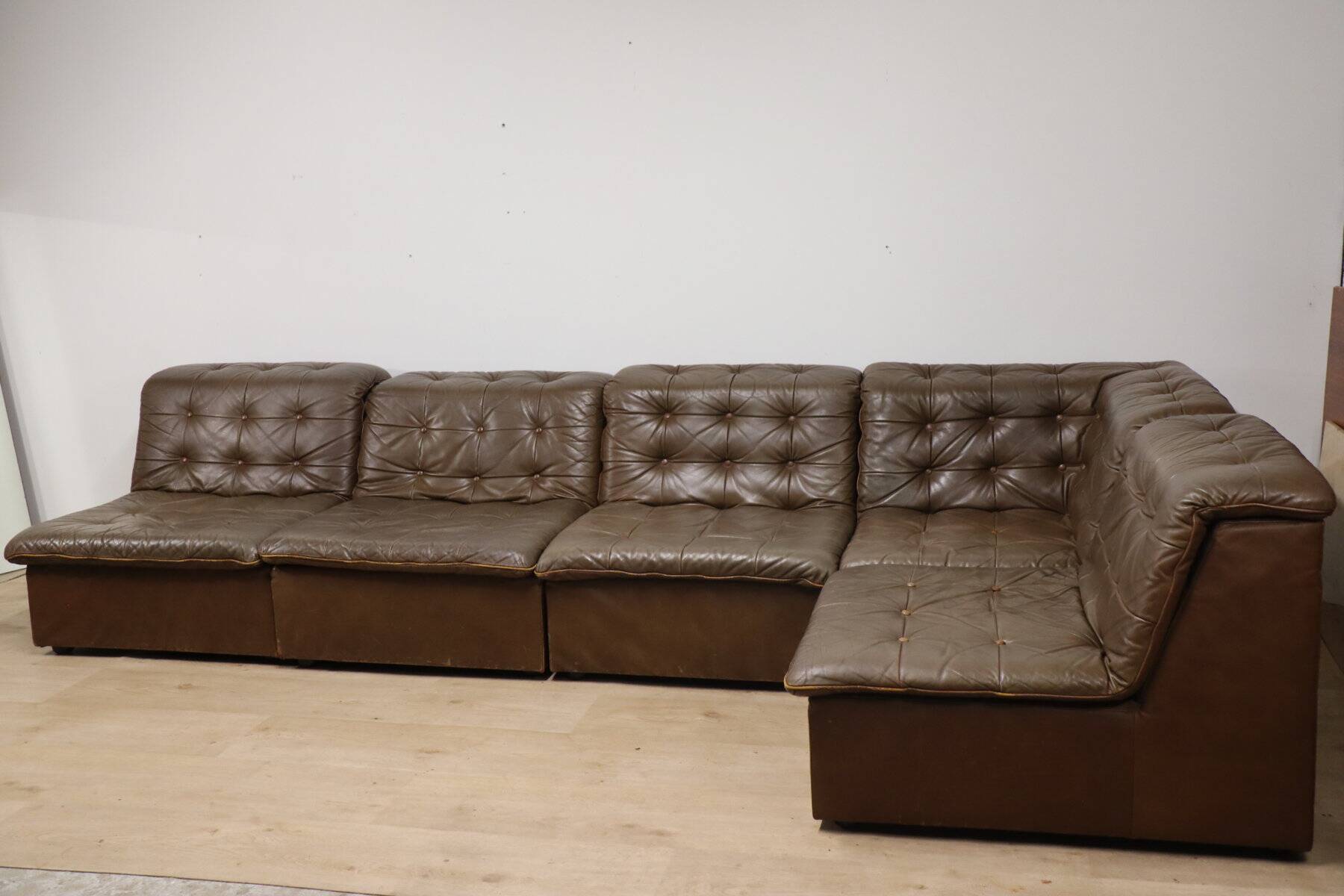 Vintage modular patchwork leather sofa, 1970s