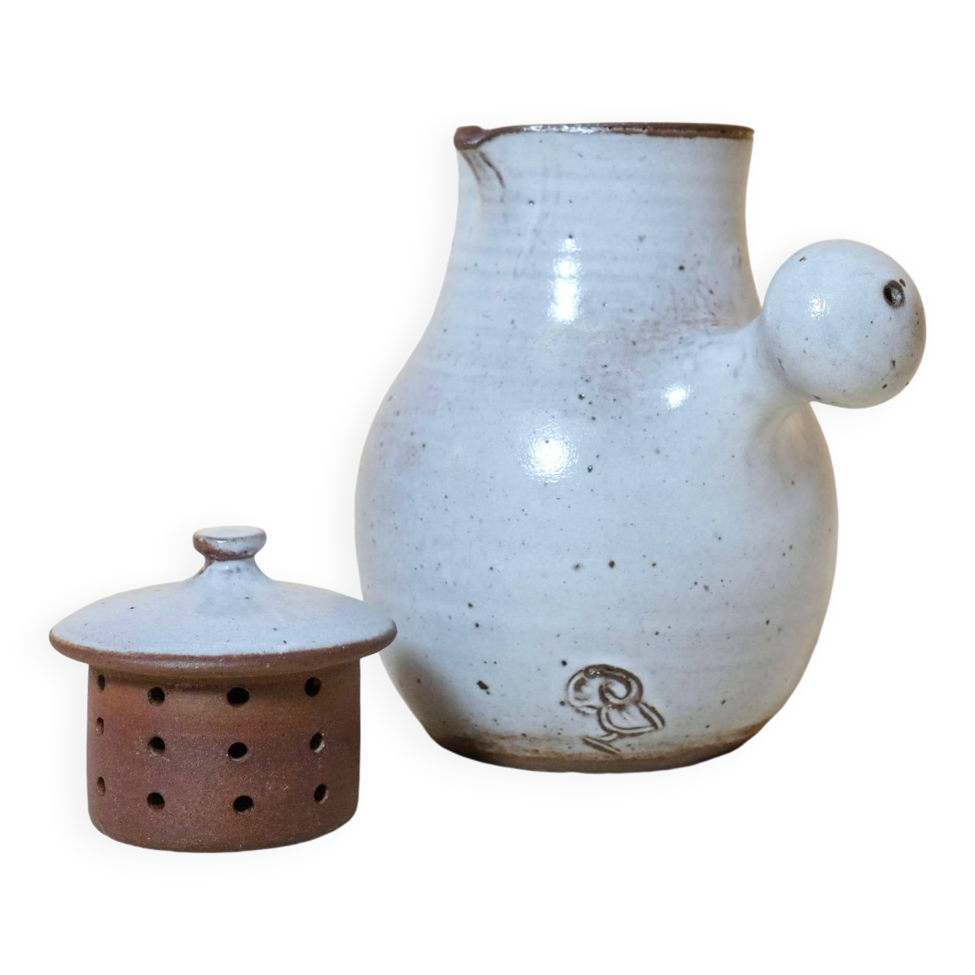 Jeanne and Norbert Pierlot, enamelled stoneware teapot and stopper, 26cm.