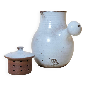 Jeanne and Norbert Pierlot, enamelled stoneware teapot and stopper, 26cm.