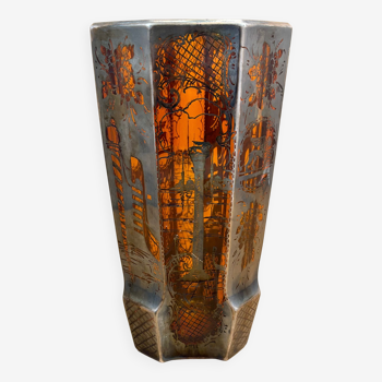 Large decorated brown vase