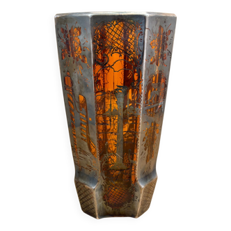 Grand vase décoré marron