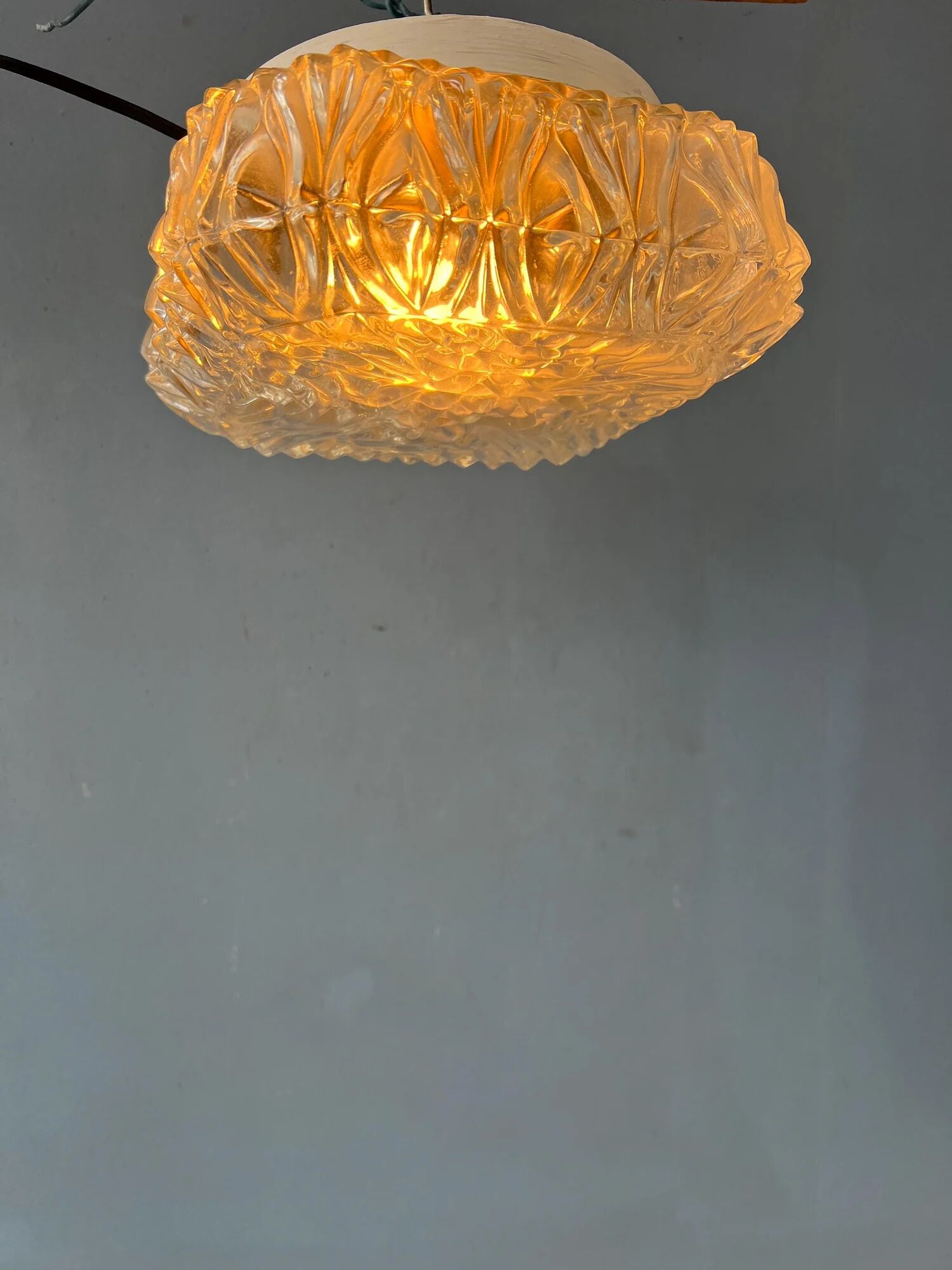 Vintage 30s flush mount glass ceiling lamp