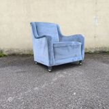 Cocktail armchair in sky blue velvet 1960s