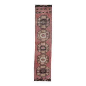 1970s Turkish Oushak Handmade Wool Cotton Orange Runner Rug 82x366