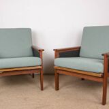 Paire de Fauteuils Danois en Teck, tissu et cuir, modèle N°4 Capella Illum Wikkelsø/Niels Eilersen.