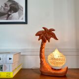 Palm lamp in ceramic and chiseled glass