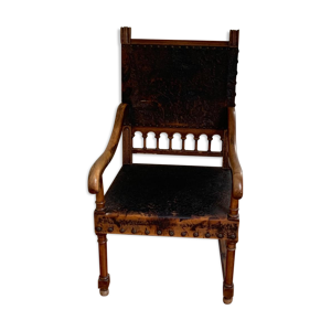 fauteuil cuir et bois