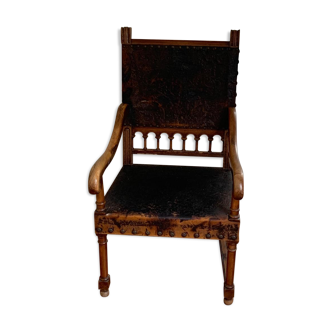 Fauteuil cuir et bois