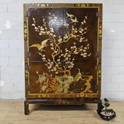 Vintage Chinese cabinet with birds & flowers, red & gold (bohemian)