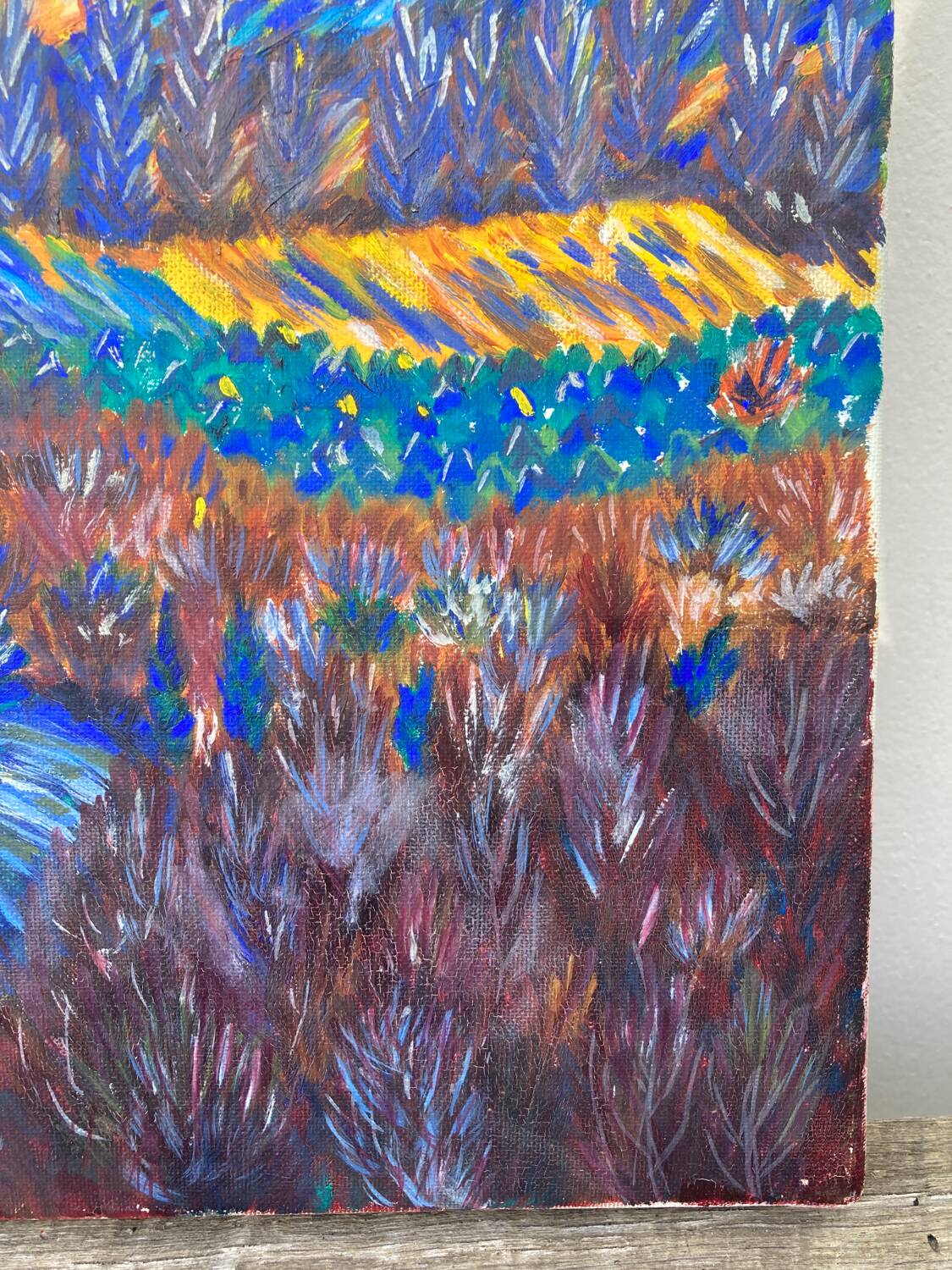 Starry night landscape painting oil on canvas