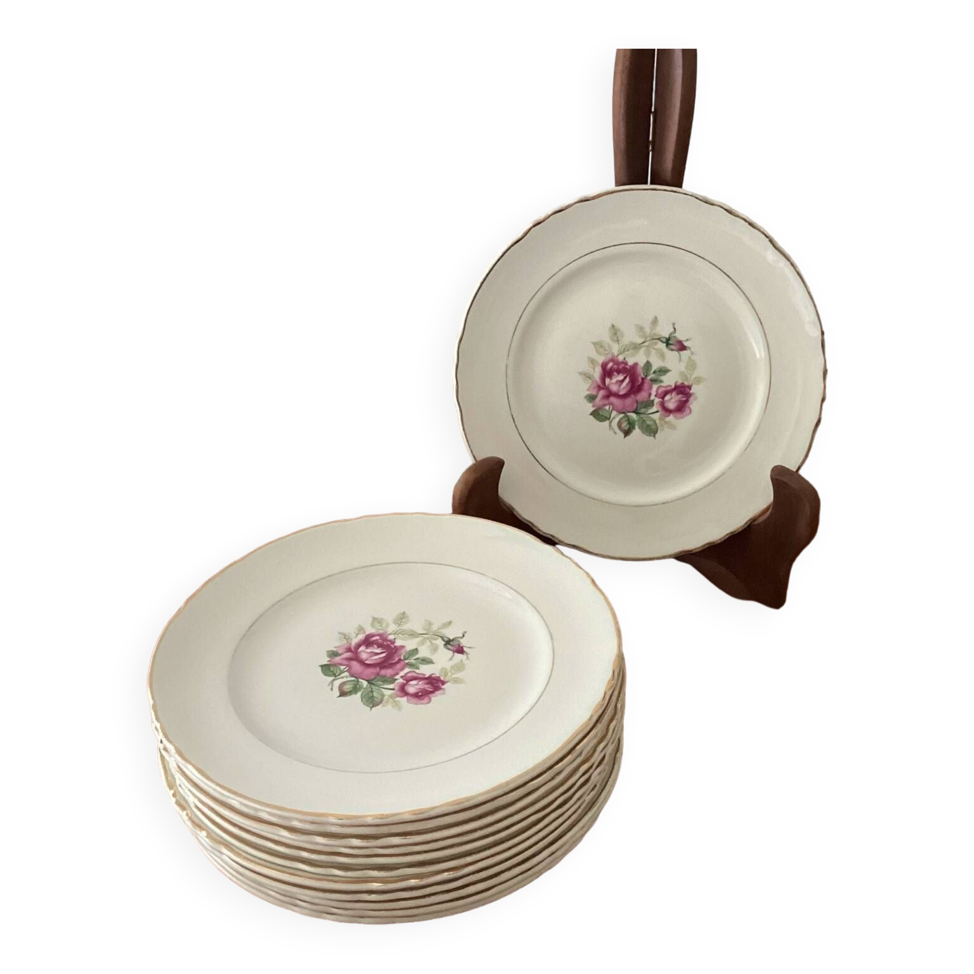 Set of 12 Moulin des Loups dessert plates - vintage