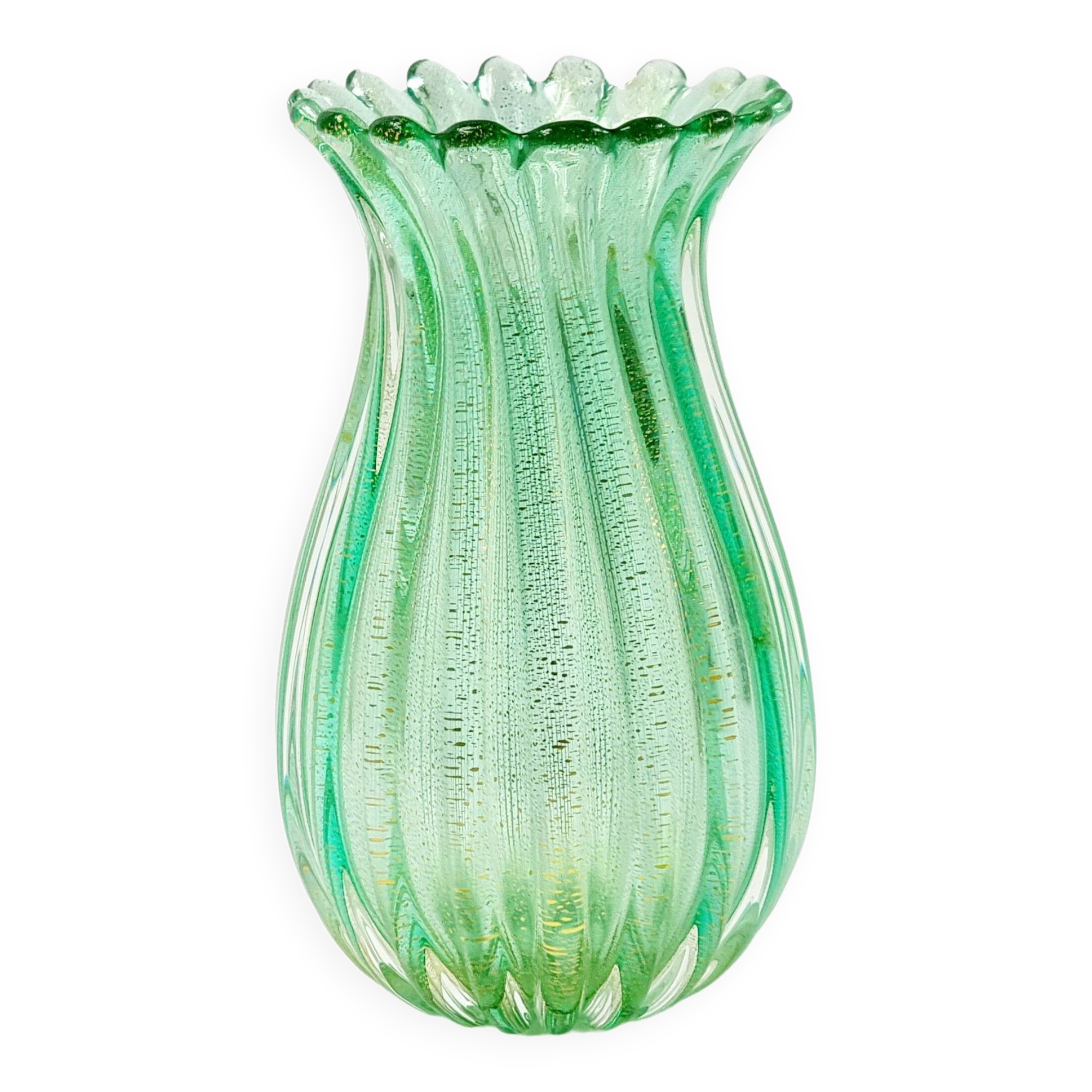 Mid-Century Ribbed Murano Glass Vase by Archimede Seguso for Seguso Vetri d'Arte, Italy, 1950s
