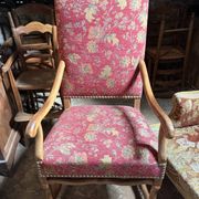 Pair of antique wooden armchairs – floral fabric + matching cushion