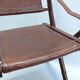 Chaise de campagne, chaise d'officier en teck et bambou, avec assise en cuir cousu et détails en laiton - années 1960