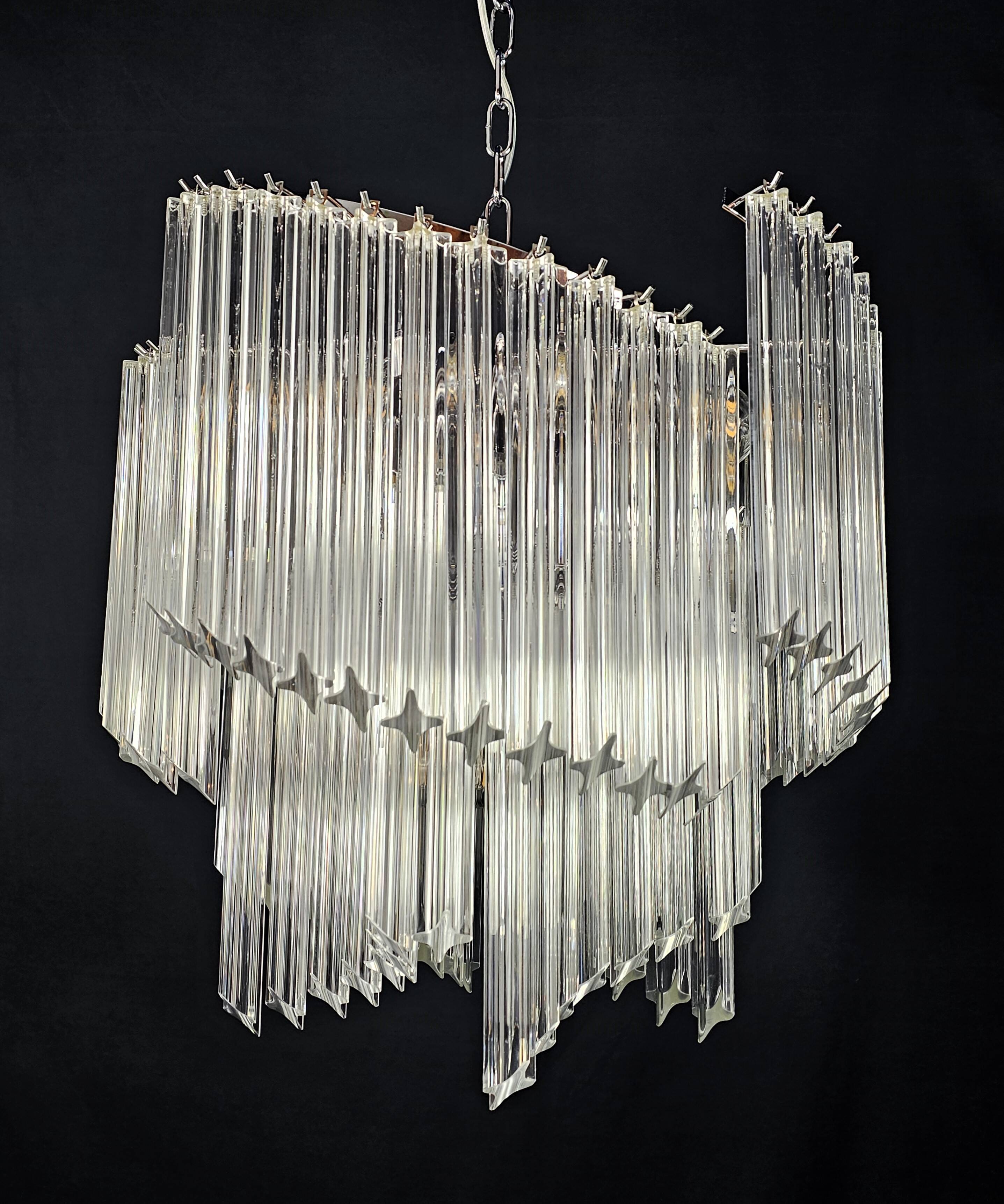 Chandelier with Murano glass quadrilateral prisms, handmade.