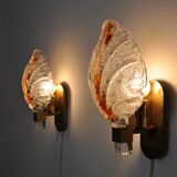 Pair of "leaf" wall lamps by Carl Fagerlund, Murano glass, Germany, 1970