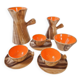 Service à café céramique faux-bois Vallauris 1960