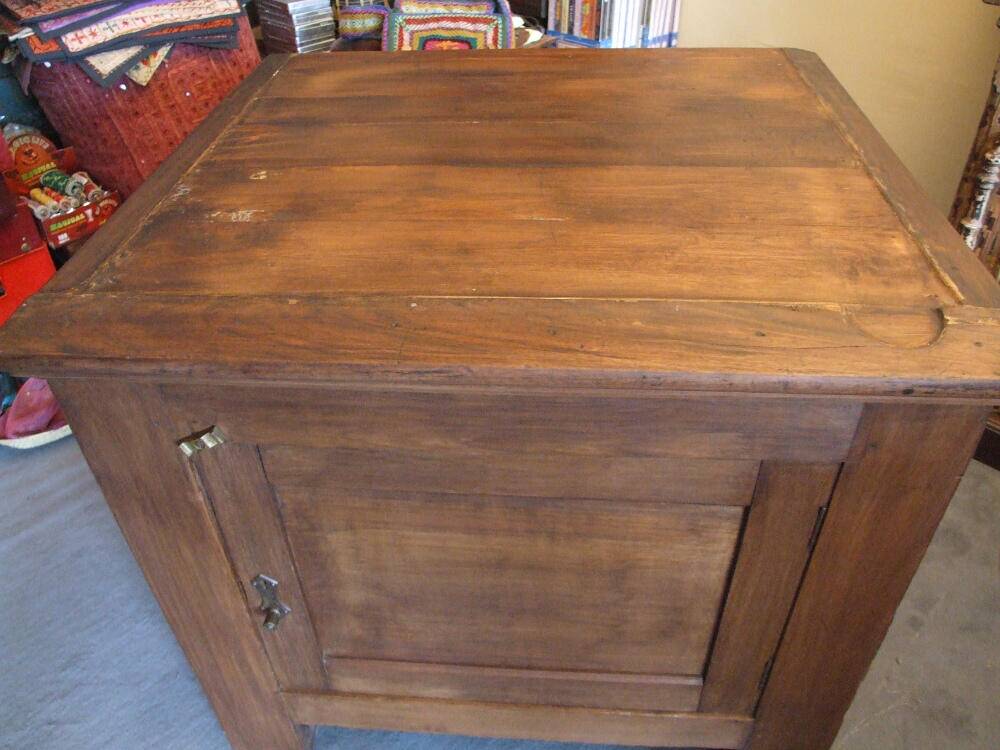 Deep vintage teak wooden chest old Tijori