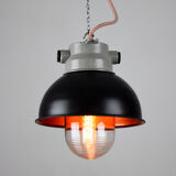 Vintage dark blueberry blue small industrial hanging light from TEP