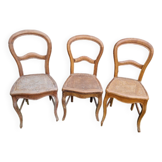 Lot de 3 chaises canné