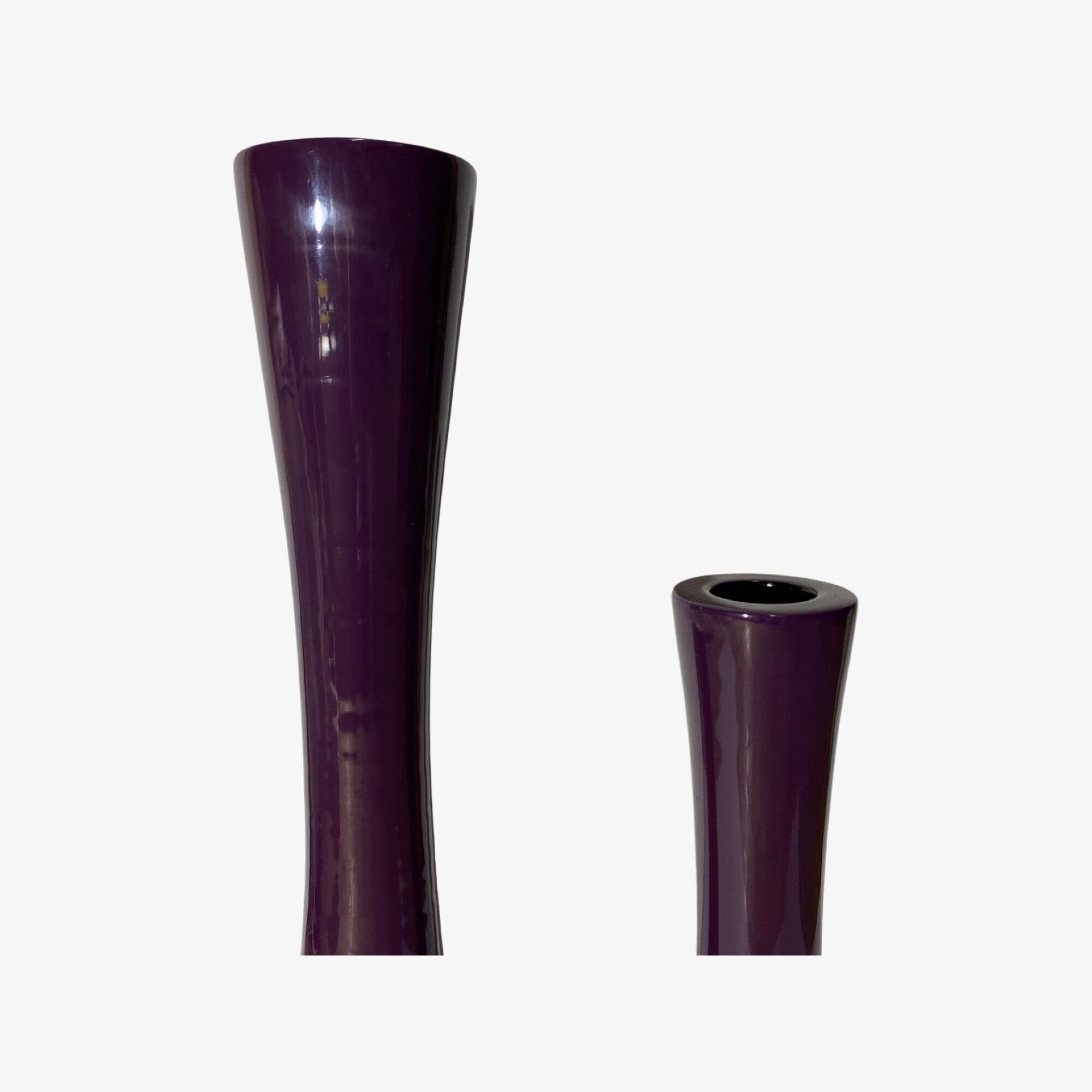 2 Purple Vintage Candlestick Holders Made From Ceramic - Mid-Century Design From Denmark