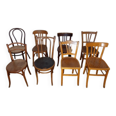 Ensemble de 8 chaises bistrot dépareillées Fischel vintage