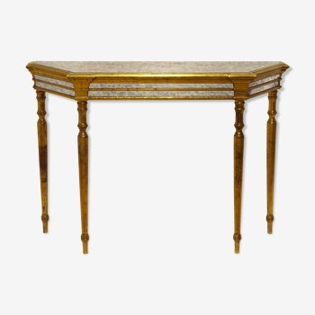 Neoclassical console in gilded wood and glass gilded venetian-style mirror