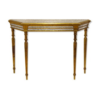 Neoclassical console in gilded wood and glass gilded venetian-style mirror