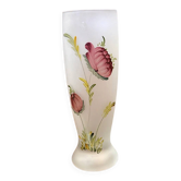 Frosted glass single flower vase – Vintage – Painted flowers