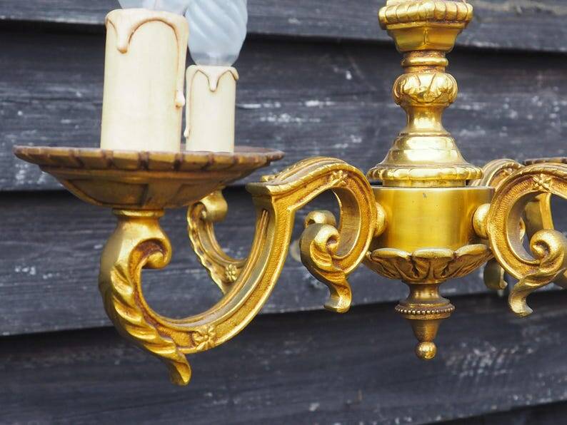 French Bronze 4-Branch Chandelier: Vintage Decorative Pendant Light