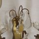 Pair of French Double Brass & Glass Wall Lights Adorned With Crystals