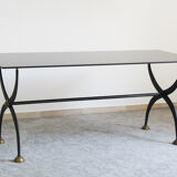 Table en fer forgé avec verre laqué noir, Italia années 1970