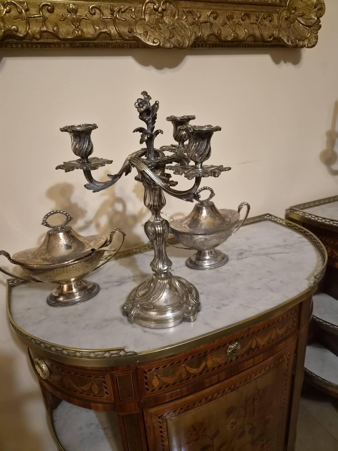 Pair of Louis XV style candelabra, in silvered bronze, 19th century.