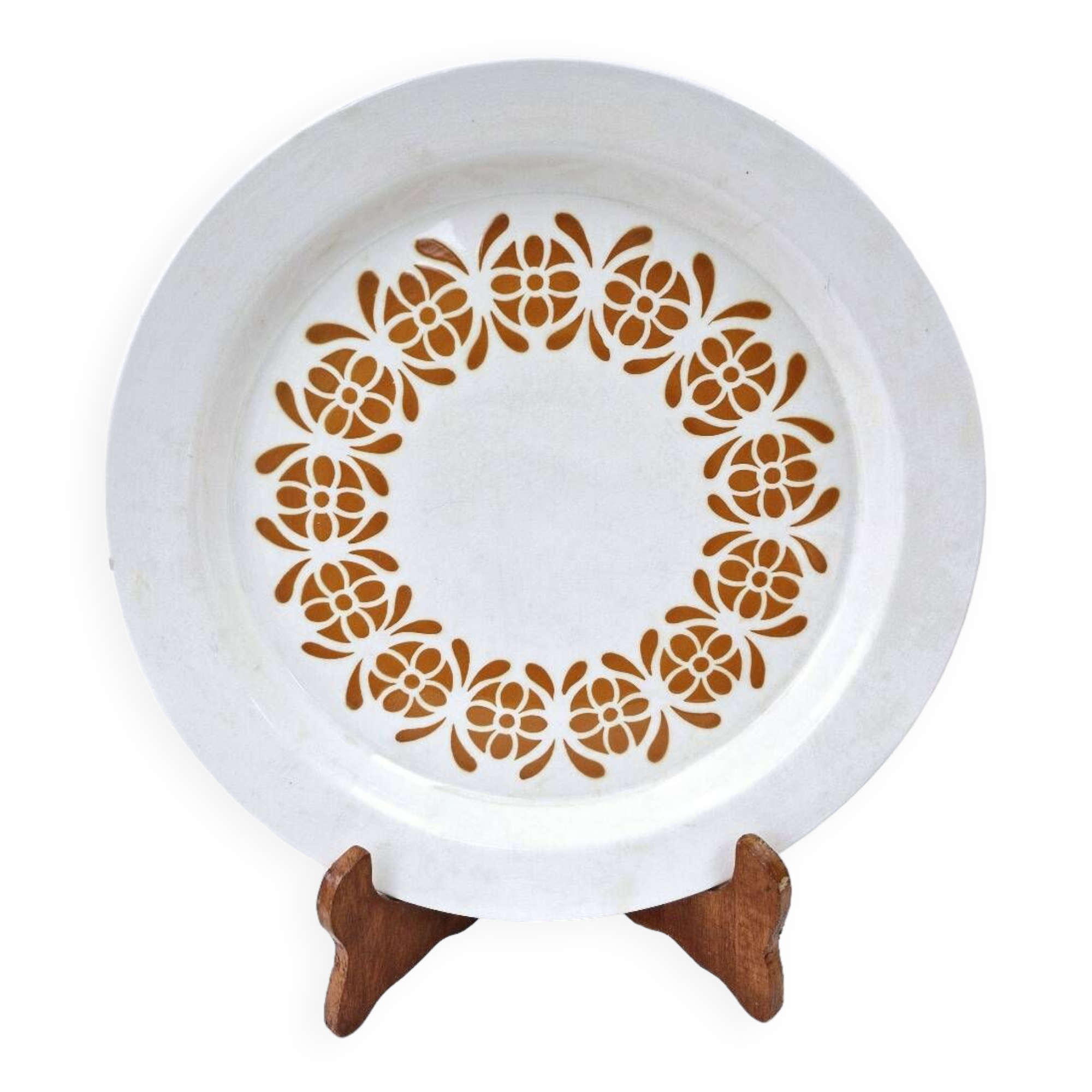 Old Hollow Dish Art Deco Sarreguemines Earthenware Decor Orange Flowers D 28cm