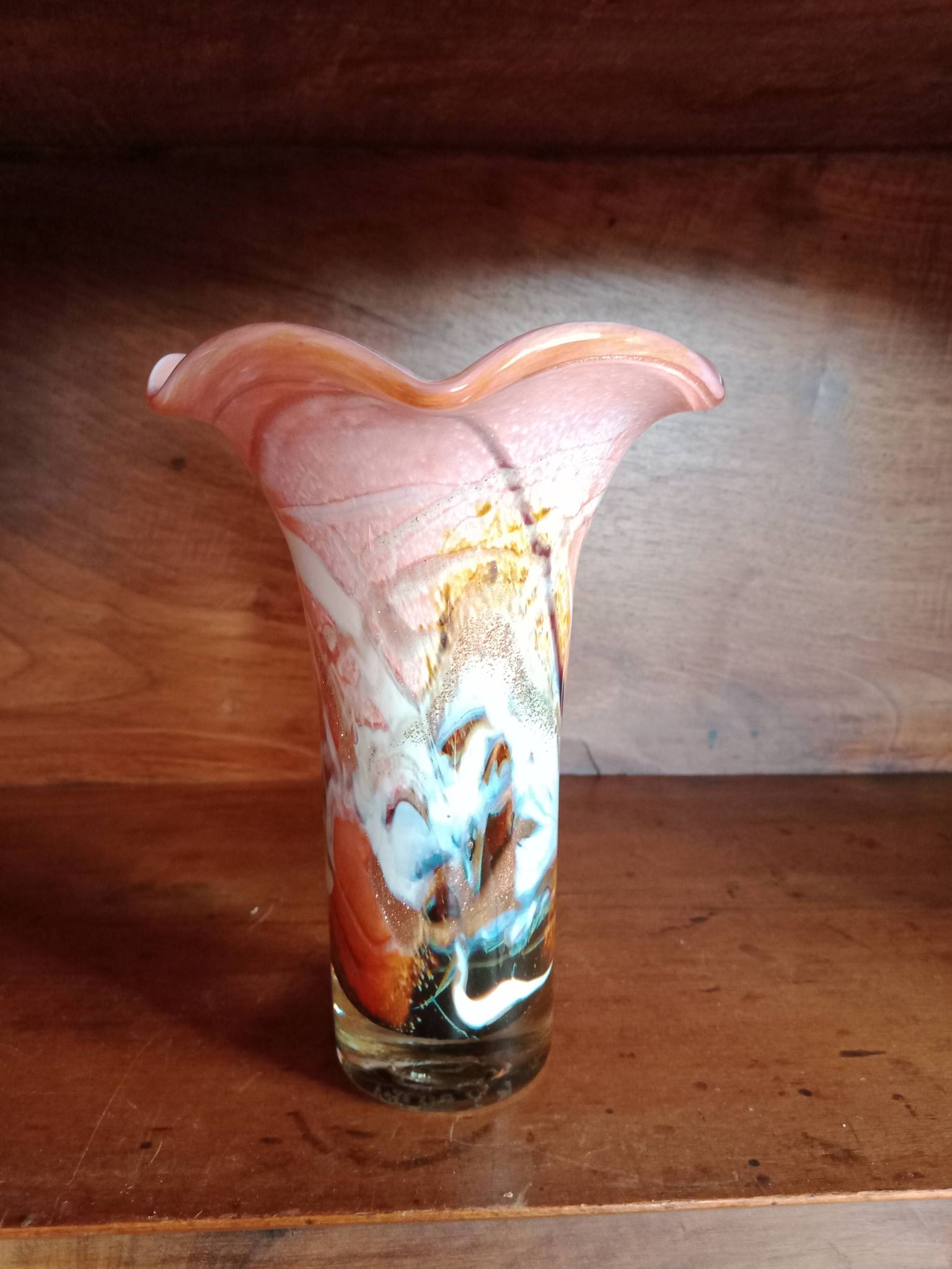 Atelier Michèle Luzoro - Pink corolla vase with inclusion of glitter and gold