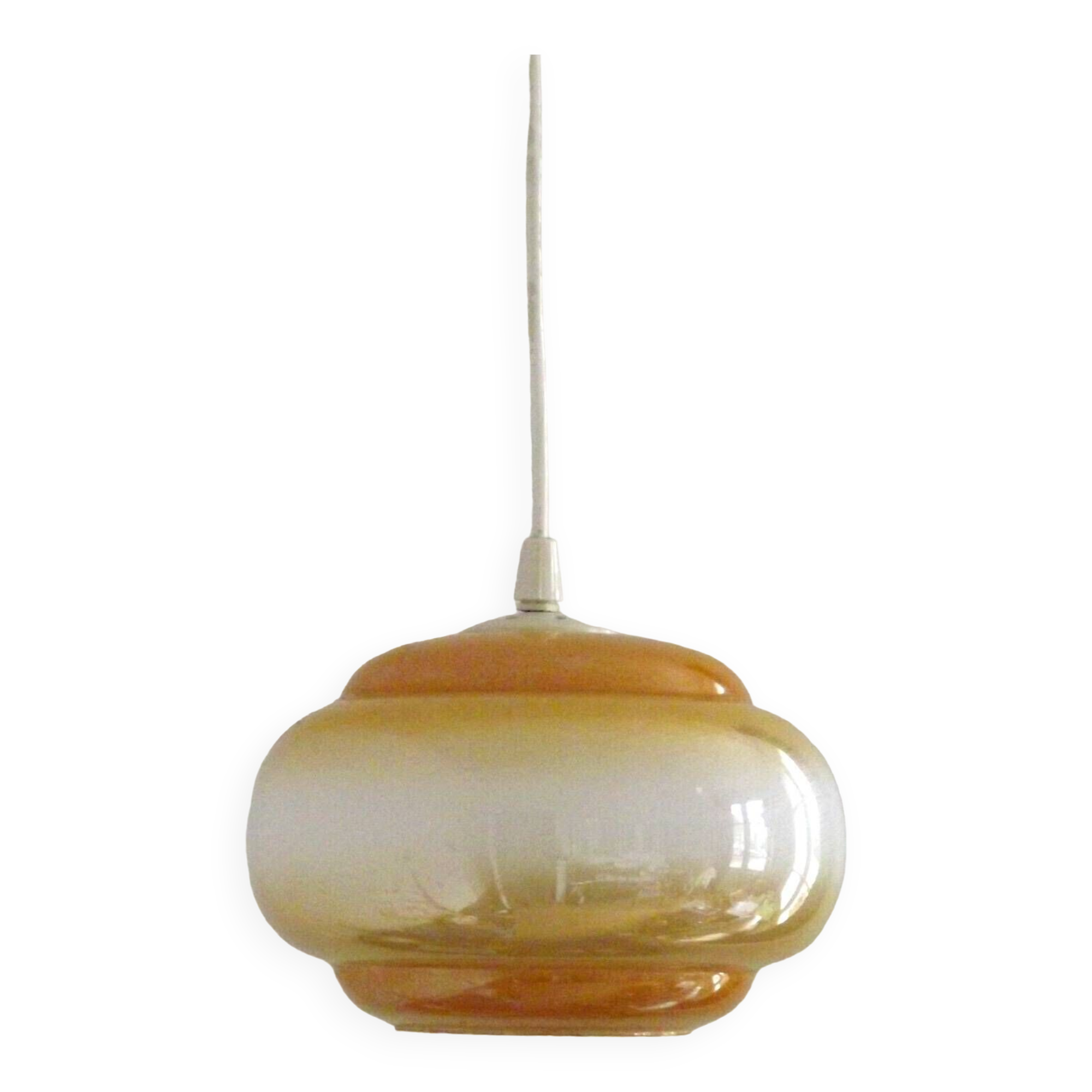 French vintage amber & white pearlized glass hanging ceiling light 4479