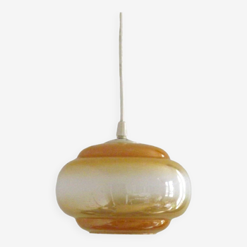 French vintage amber & white pearlized glass hanging ceiling light 4479