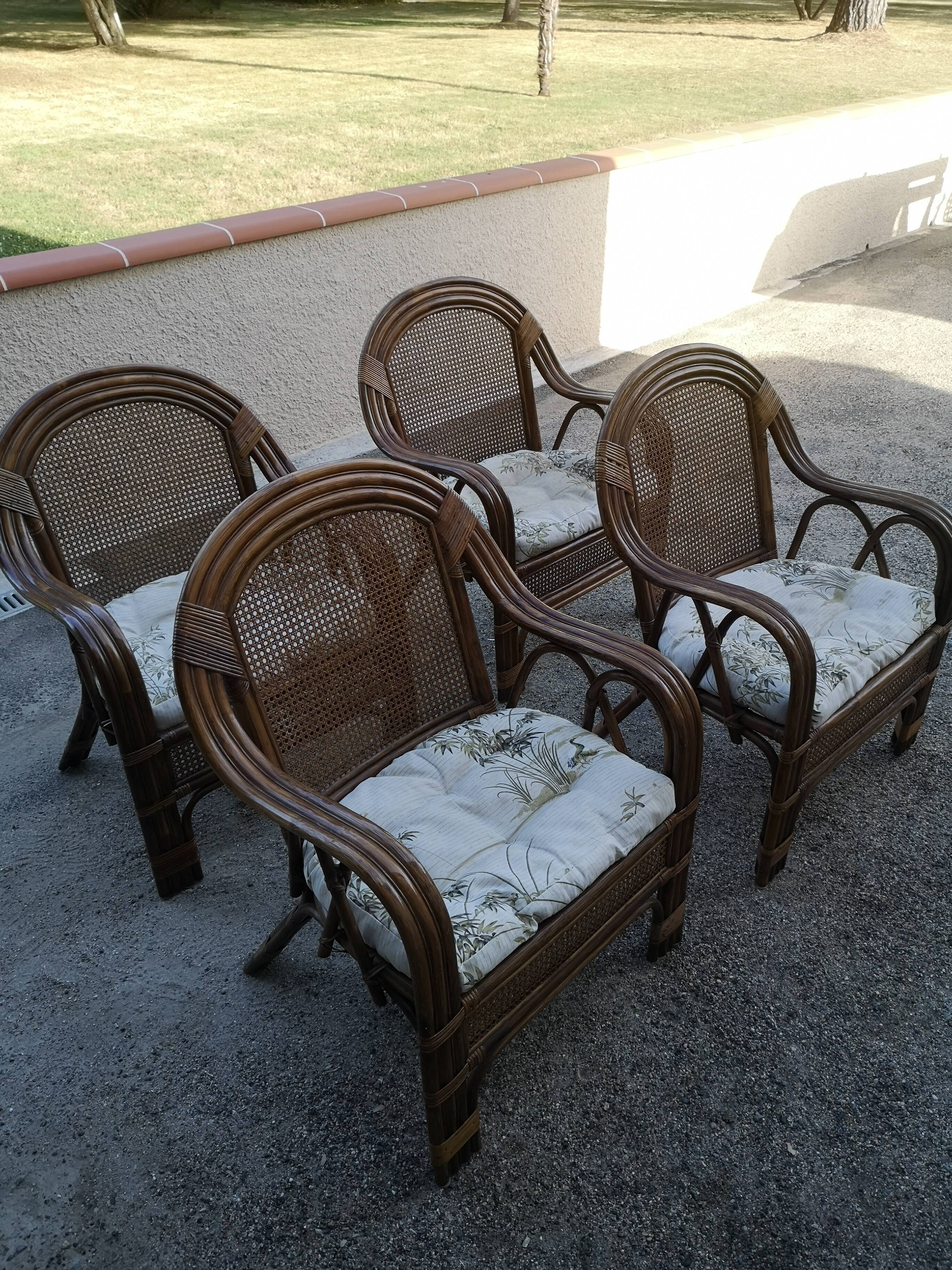 4 vintage rattan armchairs